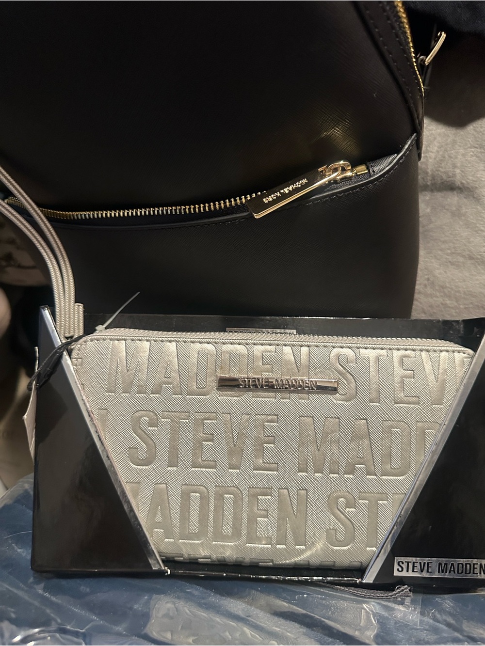 Steve Madden Silver Logo Clutch